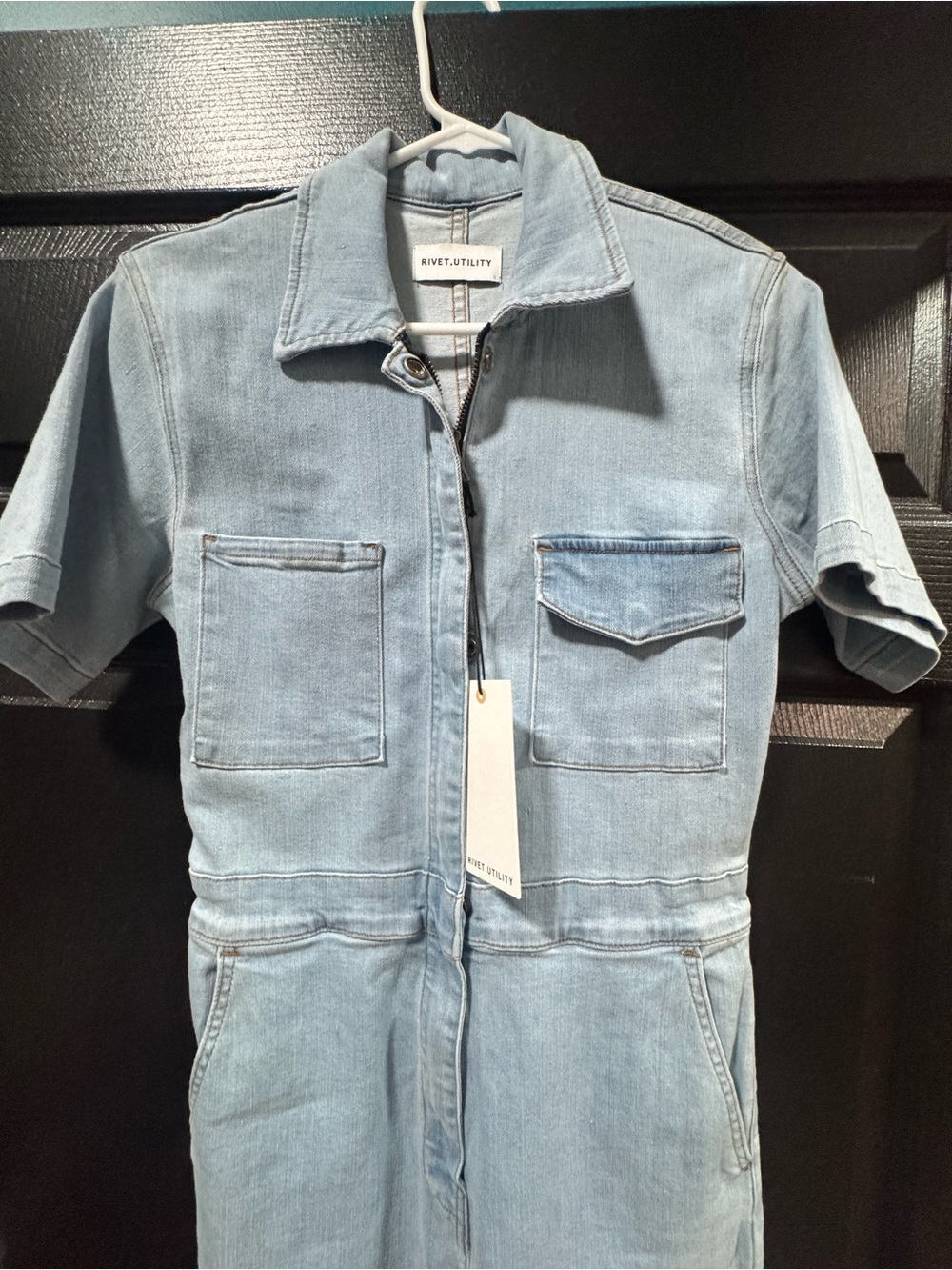 Rivet & Utility Light Blue Denim Short-Sleeve Jumpsuit
